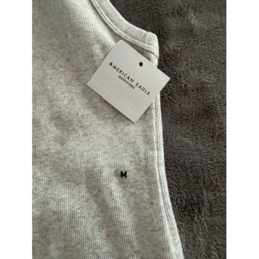 American Eagle Ribbed Racerback Tank Bodysuit Light Gray M New With Tags - Picture 3 of 5